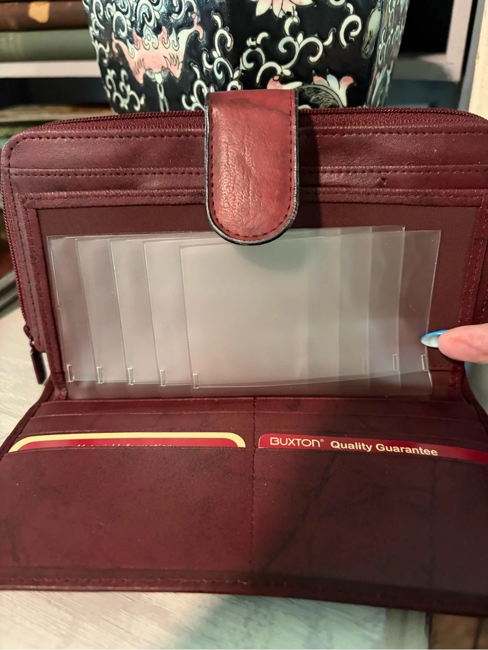 NWT Vintage Buxton Heiress Model 3 Burgundy Leather Organizer Clutch Wallet